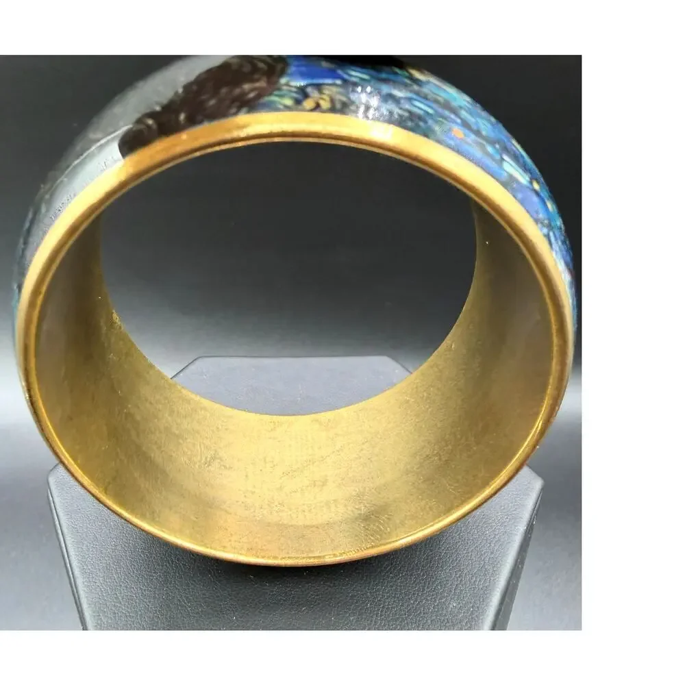 Vintage Vincent van Gogh 'The Starry Night' Gold Tone Metal Bangle Bracelet